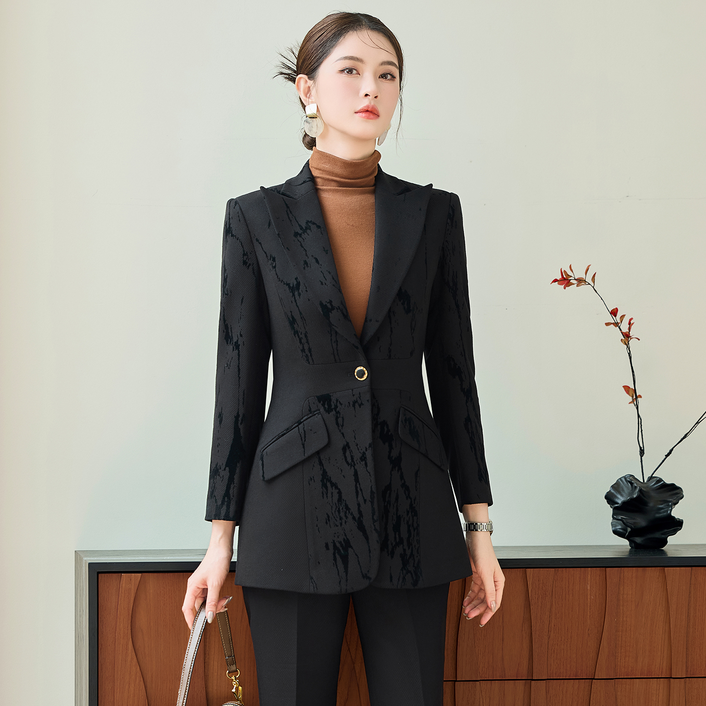 Chinese style printed suit set for women 2025 early autumn new slim fit one button commuting formal work clothes Chinese style printed suit set for women 2025 early autumn new slim fit one button commuting formal work clothes