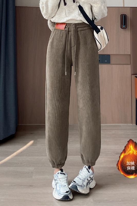 Women's 2025 autumn and winter new style with plush and thickened warm leg binding pants, simple and versatile, elastic waisted sports and leisure pants Women's 2025 autumn and winter new style with plush and thickened warm leg binding pants, simple and versatile, elastic waisted sports and leisure pants