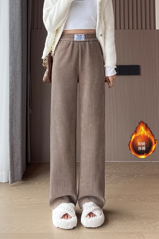 Velvet thickened elastic waist wide leg pants for women in winter 2025, new fashionable and simple temperament, versatile casual pants for commuting Velvet thickened elastic waist wide leg pants for women in winter 2025, new fashionable and simple temperament, versatile casual pants for commuting