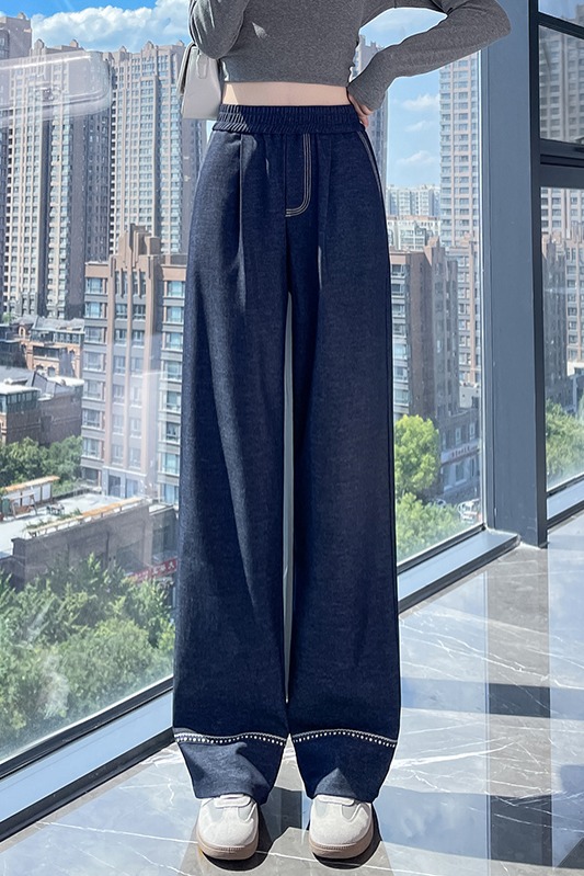 Imitation denim wide leg pants for women, 2025 early autumn new style, fashionable and simple temperament, design sense, niche casual versatile pants Imitation denim wide leg pants for women, 2025 early autumn new style, fashionable and simple temperament, design sense, niche casual versatile pants
