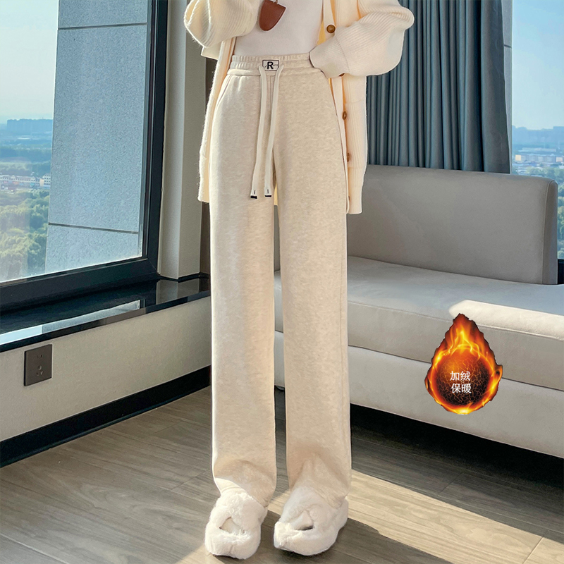 Thick and warm lamb wool narrow version wide leg pants for women in autumn and winter, fashionable and simple temperament, versatile commuting sports and leisure pants Thick and warm lamb wool narrow version wide leg pants for women in autumn and winter, fashionable and simple temperament, versatile commuting sports and leisure pants