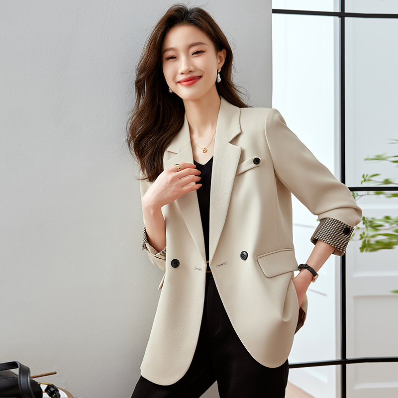 Western style beige suit jacket for women's autumn and winter new high-end professional dress formal Korean version OL suit top Western style beige suit jacket for women's autumn and winter new high-end professional dress formal Korean version OL suit top