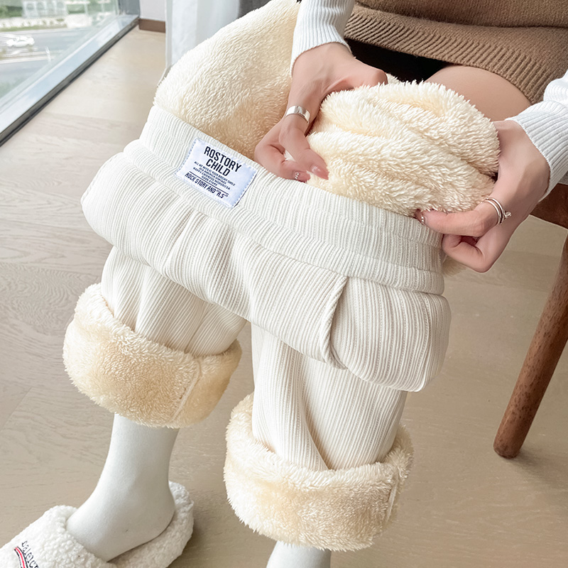 Velvet thickened elastic waist wide leg pants for women in winter 2025, new fashionable and simple temperament, versatile casual pants for commuting Velvet thickened elastic waist wide leg pants for women in winter 2025, new fashionable and simple temperament, versatile casual pants for commuting