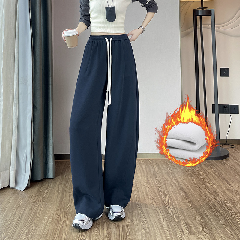 Autumn and Winter New Velvet Thick Pants, Children's 2025 New Collection, Simple and Elegant, Casual and Versatile, Sports Wide Leg Pants