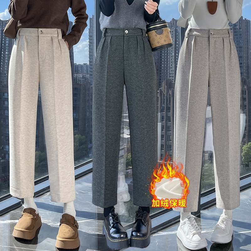 Short 9-inch pants for women in autumn and winter 2025, fashionable and simple temperament, casual and versatile temperament, woolen fabric, small foot cigarette tube pants Short 9-inch pants for women in autumn and winter 2025, fashionable and simple temperament, casual and versatile temperament, woolen fabric, small foot cigarette tube pants