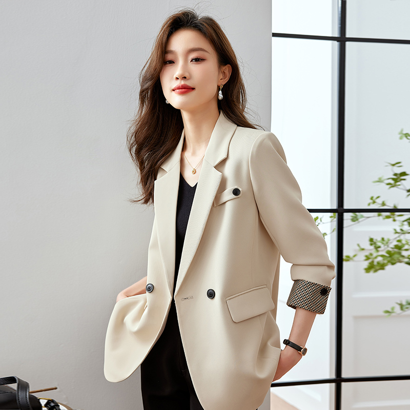 Western style beige suit jacket for women's autumn and winter new high-end professional dress formal Korean version OL suit top