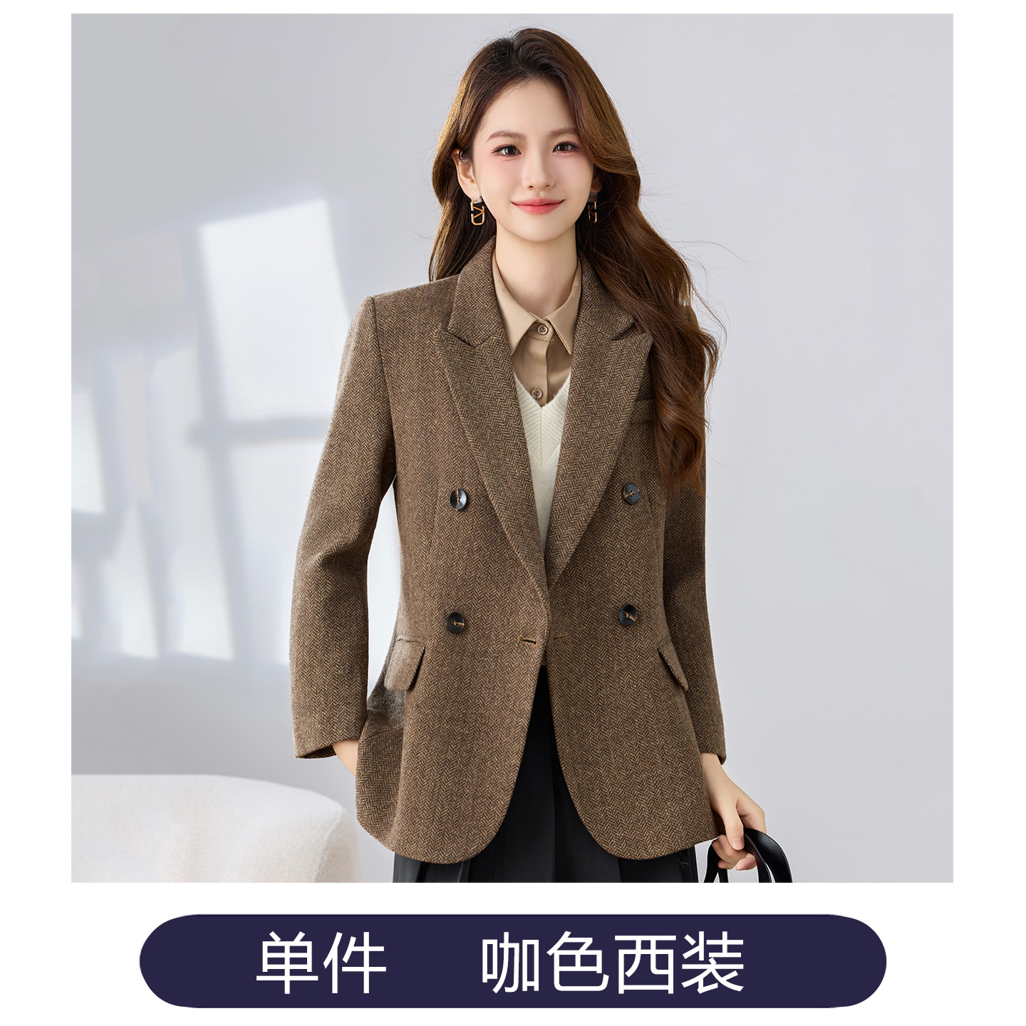 Wool suit jacket, women's autumn and winter clothing, high-end temperament, goddess style, commuting formal attire, professional double breasted small suit Wool suit jacket, women's autumn and winter clothing, high-end temperament, goddess style, commuting formal attire, professional double breasted small suit