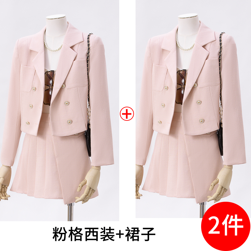 Short double breasted suit jacket for women in early autumn, fashionable and simple temperament, small fragrance style commuting suit set Short double breasted suit jacket for women in early autumn, fashionable and simple temperament, small fragrance style commuting suit set