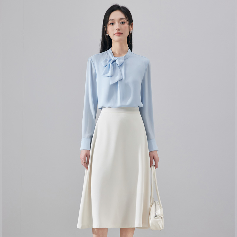 Fashionable Western style ribbon shirt, women's 2025 autumn outfit, new simple temperament OL casual versatile shirt dress