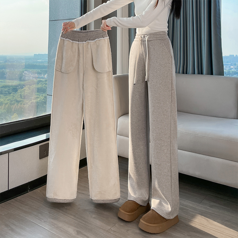 Thick and warm lamb wool narrow version wide leg pants for women in autumn and winter, fashionable and simple temperament, versatile commuting sports and leisure pants Thick and warm lamb wool narrow version wide leg pants for women in autumn and winter, fashionable and simple temperament, versatile commuting sports and leisure pants