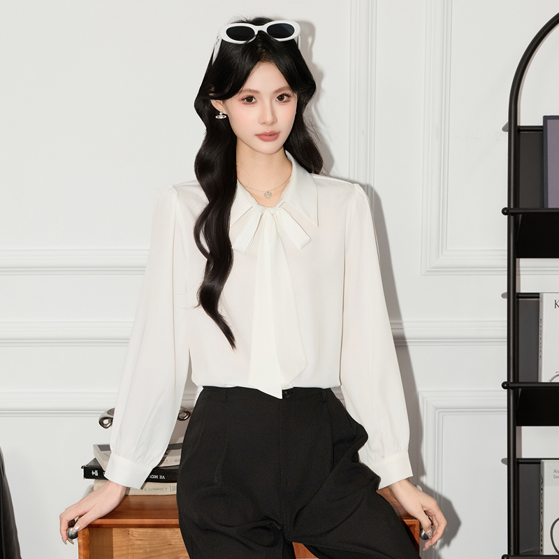 Lace up shirt, women's 2025 autumn new design, niche temperament, casual versatile, solid color long sleeved shirt Lace up shirt, women's 2025 autumn new design, niche temperament, casual versatile, solid color long sleeved shirt