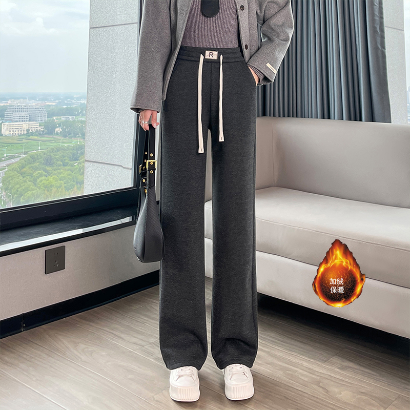 Thick and warm lamb wool narrow version wide leg pants for women in autumn and winter, fashionable and simple temperament, versatile commuting sports and leisure pants Thick and warm lamb wool narrow version wide leg pants for women in autumn and winter, fashionable and simple temperament, versatile commuting sports and leisure pants
