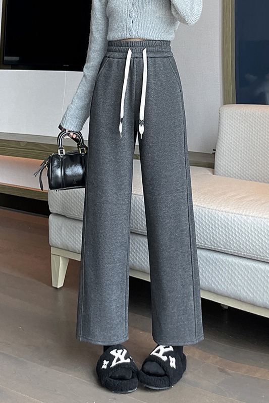 Short eight inch wide leg pants for women in autumn and winter 2025, new casual and versatile OL commuting simple and plush casual pants Short eight inch wide leg pants for women in autumn and winter 2025, new casual and versatile OL commuting simple and plush casual pants