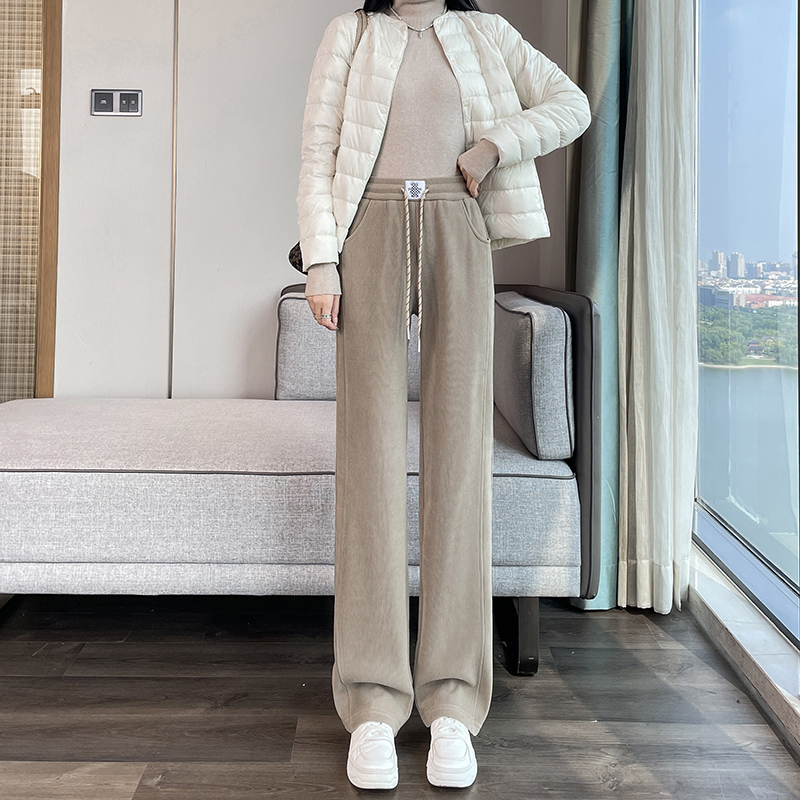 Velvet thickened warm casual pants for women in autumn and winter 2025, new fashionable and simple temperament, versatile elastic waisted pants Velvet thickened warm casual pants for women in autumn and winter 2025, new fashionable and simple temperament, versatile elastic waisted pants