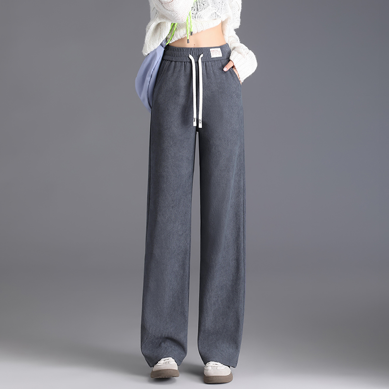 Velvet thickened elastic waisted casual pants for women in autumn and winter, new minimalist style OL casual versatile commuting wide leg pants