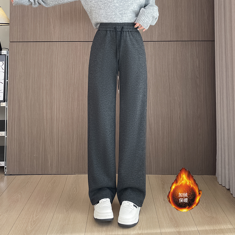 Lamb wool thickened warm wide leg pants for women in winter 2025, casual versatile OL commuting temperament, elastic casual pants Lamb wool thickened warm wide leg pants for women in winter 2025, casual versatile OL commuting temperament, elastic casual pants