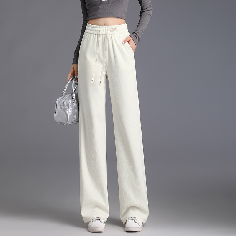 Velvet thickened elastic waisted casual pants for women in autumn and winter, new minimalist style OL casual versatile commuting wide leg pants Velvet thickened elastic waisted casual pants for women in autumn and winter, new minimalist style OL casual versatile commuting wide leg pants