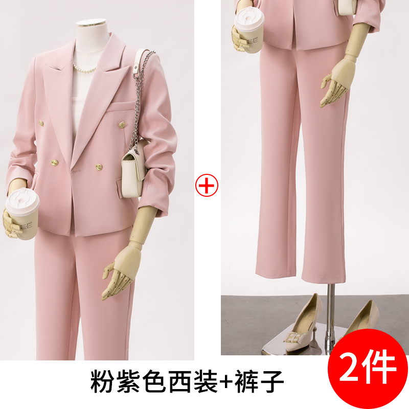 Pink suit set for women, autumn 2025 fashion Korean version, temperament goddess style, small stature commuting short suit Pink suit set for women, autumn 2025 fashion Korean version, temperament goddess style, small stature commuting short suit