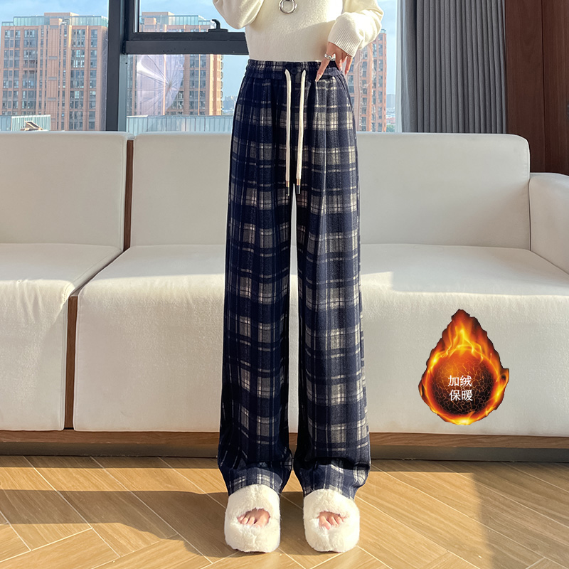 Vintage plaid casual pants for women in the autumn and winter of 2025, fashionable and stylish, versatile, elastic waisted wide leg pants Vintage plaid casual pants for women in the autumn and winter of 2025, fashionable and stylish, versatile, elastic waisted wide leg pants