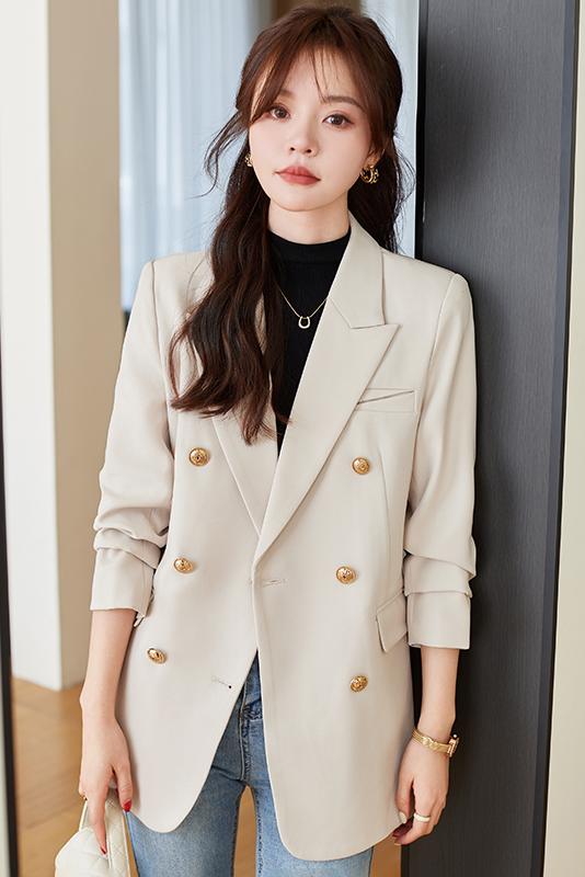 Design sense, temperament, double breasted professional suit jacket, women's 2024 spring new high-end long sleeved workwear suit Design sense, temperament, double breasted professional suit jacket, women's 2024 spring new high-end long sleeved workwear suit