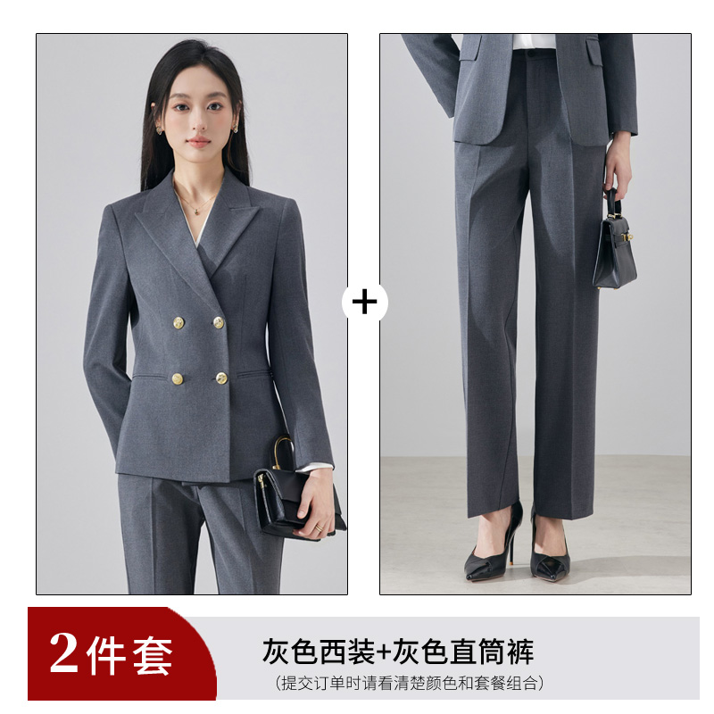 High end professional women's double breasted suit set for autumn and winter 2025, simple and capable temperament, goddess style commuting suit High end professional women's double breasted suit set for autumn and winter 2025, simple and capable temperament, goddess style commuting suit