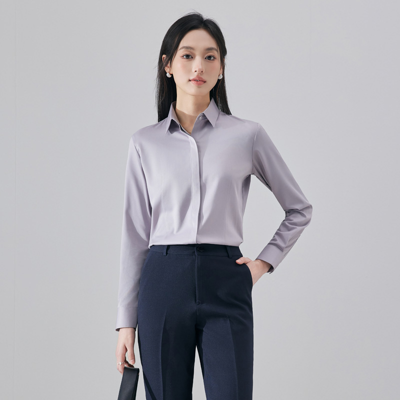 Professional formal attire with a base shirt for women in the autumn of 2025, a new slim fit and versatile long sleeved shirt with a slimming and slimming temperament Professional formal attire with a base shirt for women in the autumn of 2025, a new slim fit and versatile long sleeved shirt with a slimming and slimming temperament