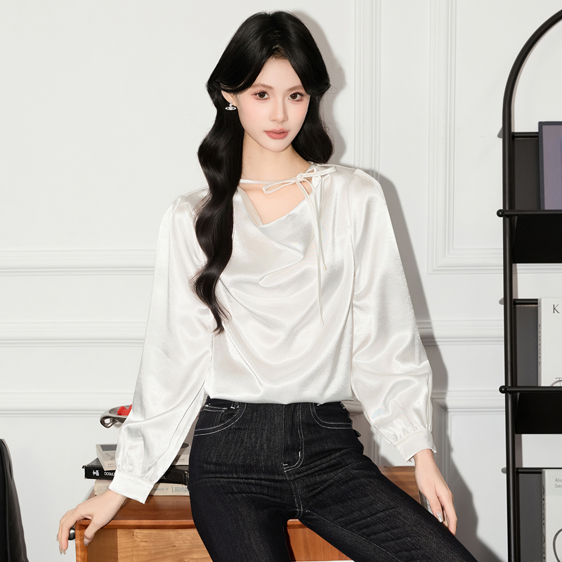 Goddess style long sleeved shirt for autumn 2025, new high-end acetate satin shirt, versatile commuter top Goddess style long sleeved shirt for autumn 2025, new high-end acetate satin shirt, versatile commuter top