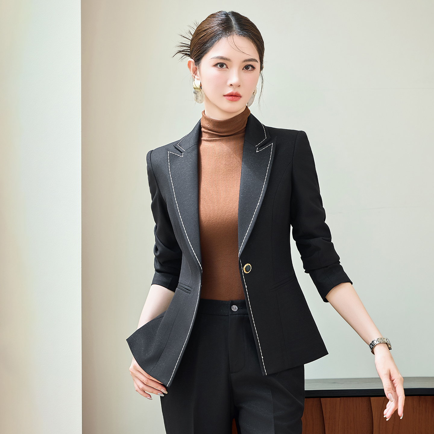 2025 slim fit one button suit set for women's autumn new style, simple and capable temperament, goddess style commuting work clothes 2025 slim fit one button suit set for women's autumn new style, simple and capable temperament, goddess style commuting work clothes