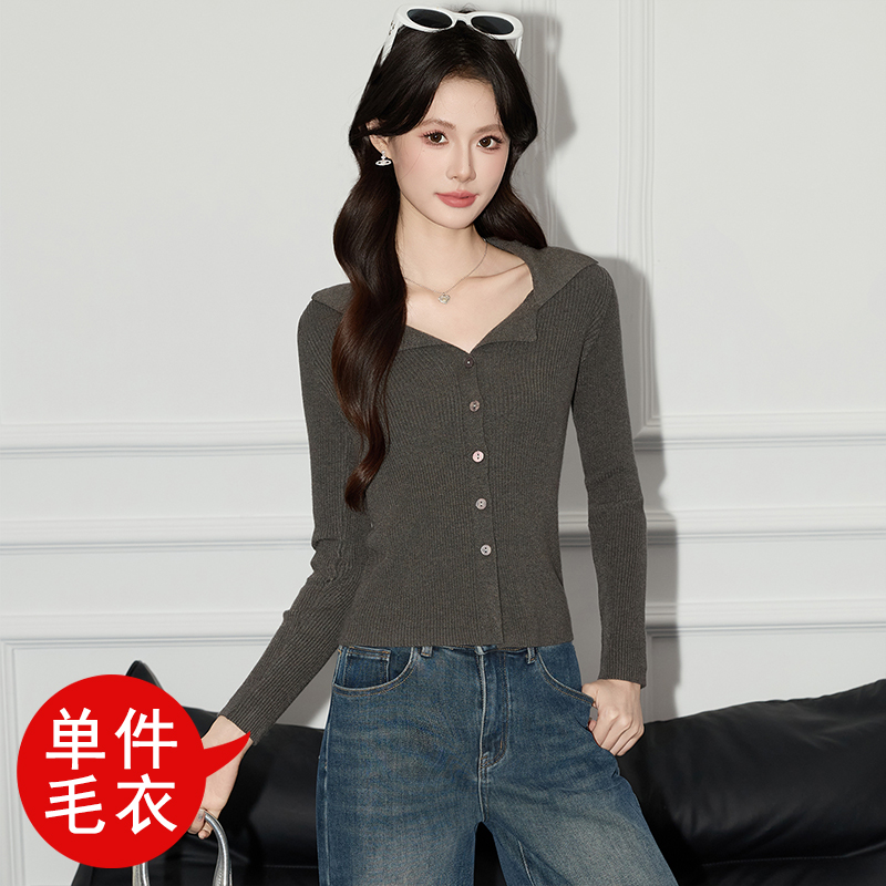 French polo collar knitted sweater for women's autumn 2025 new design, niche slim fit sweater top French polo collar knitted sweater for women's autumn 2025 new design, niche slim fit sweater top