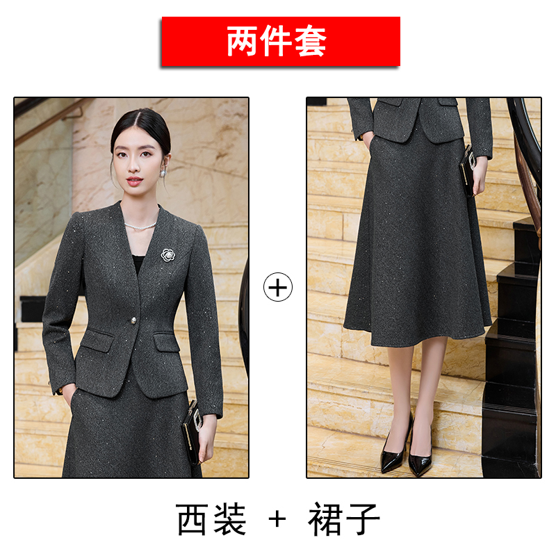 Slimming and slimming V-neck suit jacket for women in autumn, fashionable and simple temperament, versatile suit and skirt set for commuting Slimming and slimming V-neck suit jacket for women in autumn, fashionable and simple temperament, versatile suit and skirt set for commuting