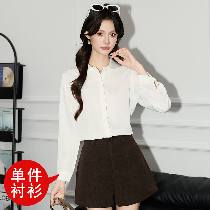 Commuting versatile blue shirt for women in autumn 2025, new fashionable and simple style, inner layer bottom shirt, long sleeved shirt Commuting versatile blue shirt for women in autumn 2025, new fashionable and simple style, inner layer bottom shirt, long sleeved shirt