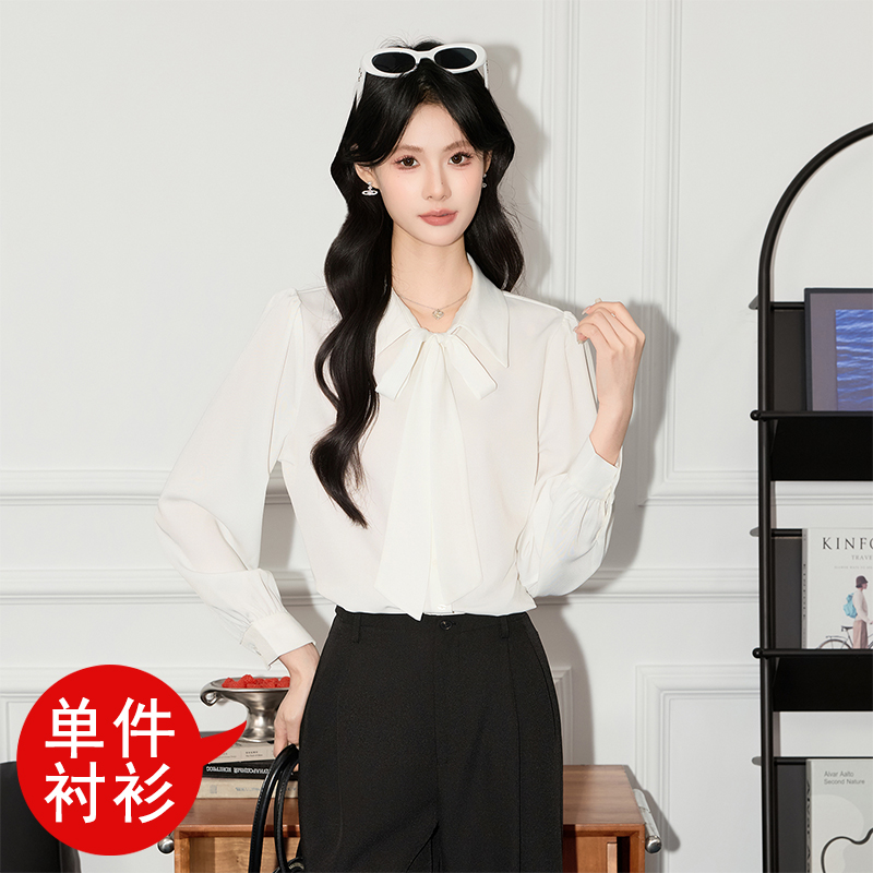 Lace up shirt, women's 2025 autumn new design, niche temperament, casual versatile, solid color long sleeved shirt Lace up shirt, women's 2025 autumn new design, niche temperament, casual versatile, solid color long sleeved shirt