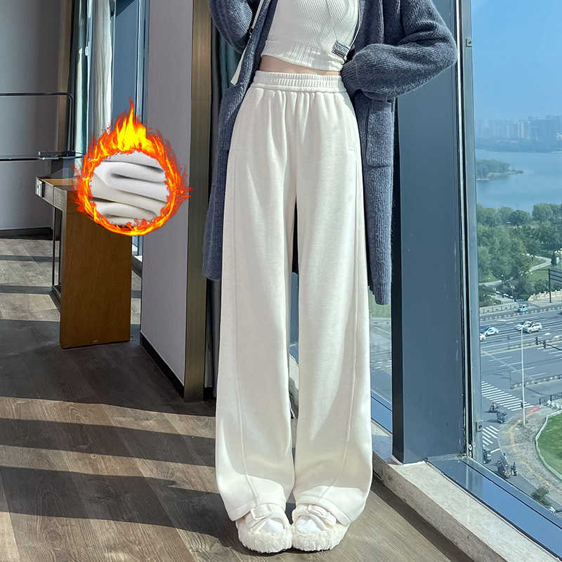 Wool wide leg pants for women in autumn and winter of 2025, fashionable and simple temperament, versatile for commuting, and thick woolen warm casual pants