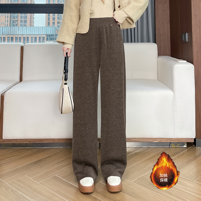 Woolen wide leg pants for women in autumn and winter 2025, fashionable and simple temperament, versatile for commuting, with thick velvet and warm casual pants Woolen wide leg pants for women in autumn and winter 2025, fashionable and simple temperament, versatile for commuting, with thick velvet and warm casual pants
