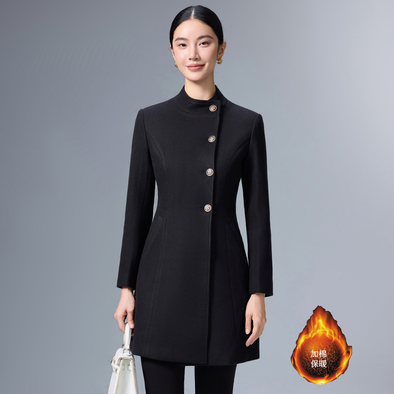 Cotton thickened woolen coat for women's winter clothing, new simple and capable style, slim fit and slimming professional work clothes jacket Cotton thickened woolen coat for women's winter clothing, new simple and capable style, slim fit and slimming professional work clothes jacket