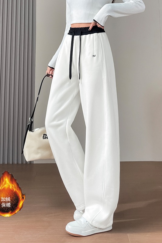 Women's winter new style of warm and elastic waisted sports pants with added velvet and thickening, simple and capable temperament, versatile wide leg pants for commuting Women's winter new style of warm and elastic waisted sports pants with added velvet and thickening, simple and capable temperament, versatile wide leg pants for commuting