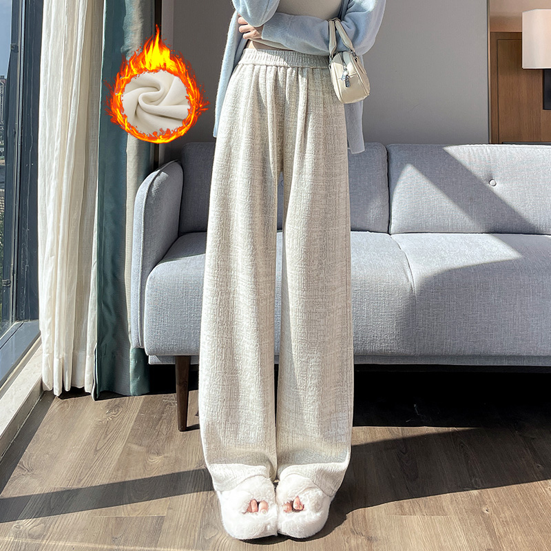 2025 Velvet Thickened Warm Wide Leg Pants for Women in Autumn and Winter, Fashionable, Simple, Elegant, Casual, Versatile, Commuting, Elastic Pants 2025 Velvet Thickened Warm Wide Leg Pants for Women in Autumn and Winter, Fashionable, Simple, Elegant, Casual, Versatile, Commuting, Elastic Pants