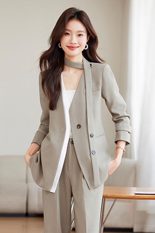 Fashionable Korean style suit set for women in spring 2025, fashionable and stylish casual long sleeved suit jacket, solid color Fashionable Korean style suit set for women in spring 2025, fashionable and stylish casual long sleeved suit jacket, solid color