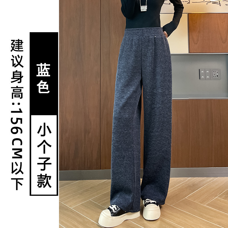 Woolen wide leg pants for women in autumn and winter 2025, fashionable and simple temperament, versatile for commuting, with thick velvet and warm casual pants Woolen wide leg pants for women in autumn and winter 2025, fashionable and simple temperament, versatile for commuting, with thick velvet and warm casual pants