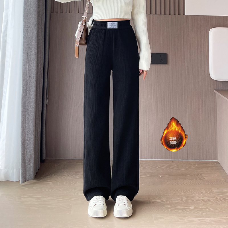Velvet thickened elastic waist wide leg pants for women in winter 2025, new fashionable and simple temperament, versatile casual pants for commuting Velvet thickened elastic waist wide leg pants for women in winter 2025, new fashionable and simple temperament, versatile casual pants for commuting