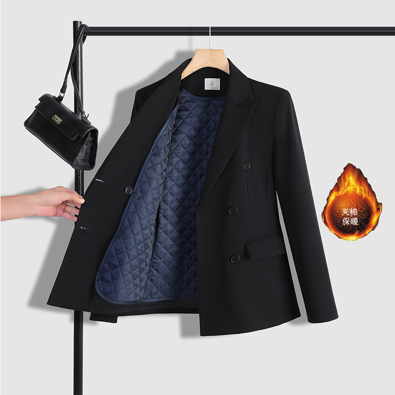 Detachable cotton padded warm suit set for women's 2025 autumn and winter, simple and capable commuting professional work clothes Detachable cotton padded warm suit set for women's 2025 autumn and winter, simple and capable commuting professional work clothes