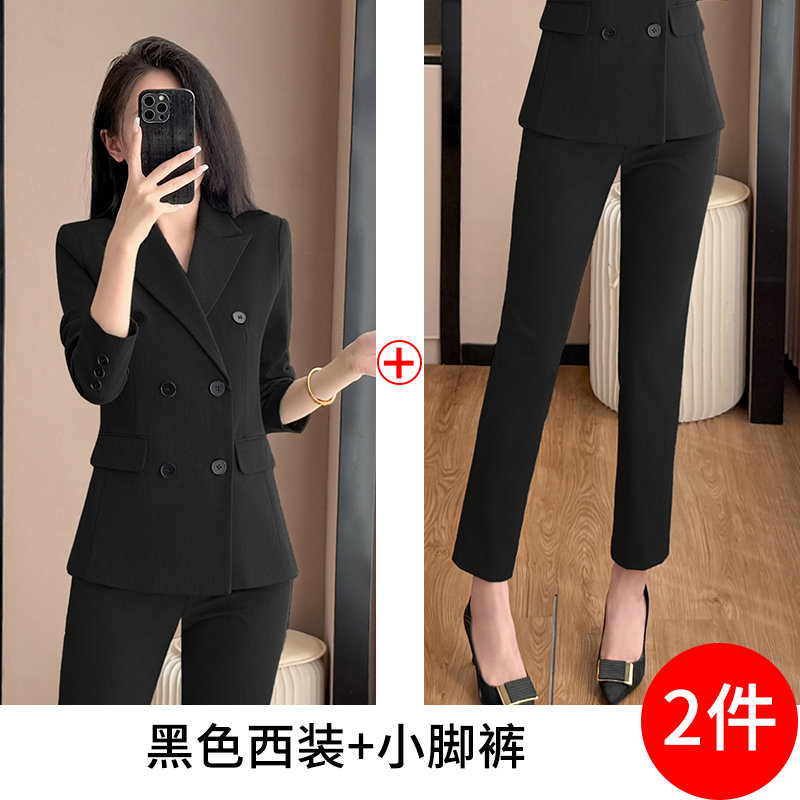 2025 high-end double breasted suit set for women's autumn new style, simple and capable temperament, goddess style commuting work clothes 2025 high-end double breasted suit set for women's autumn new style, simple and capable temperament, goddess style commuting work clothes