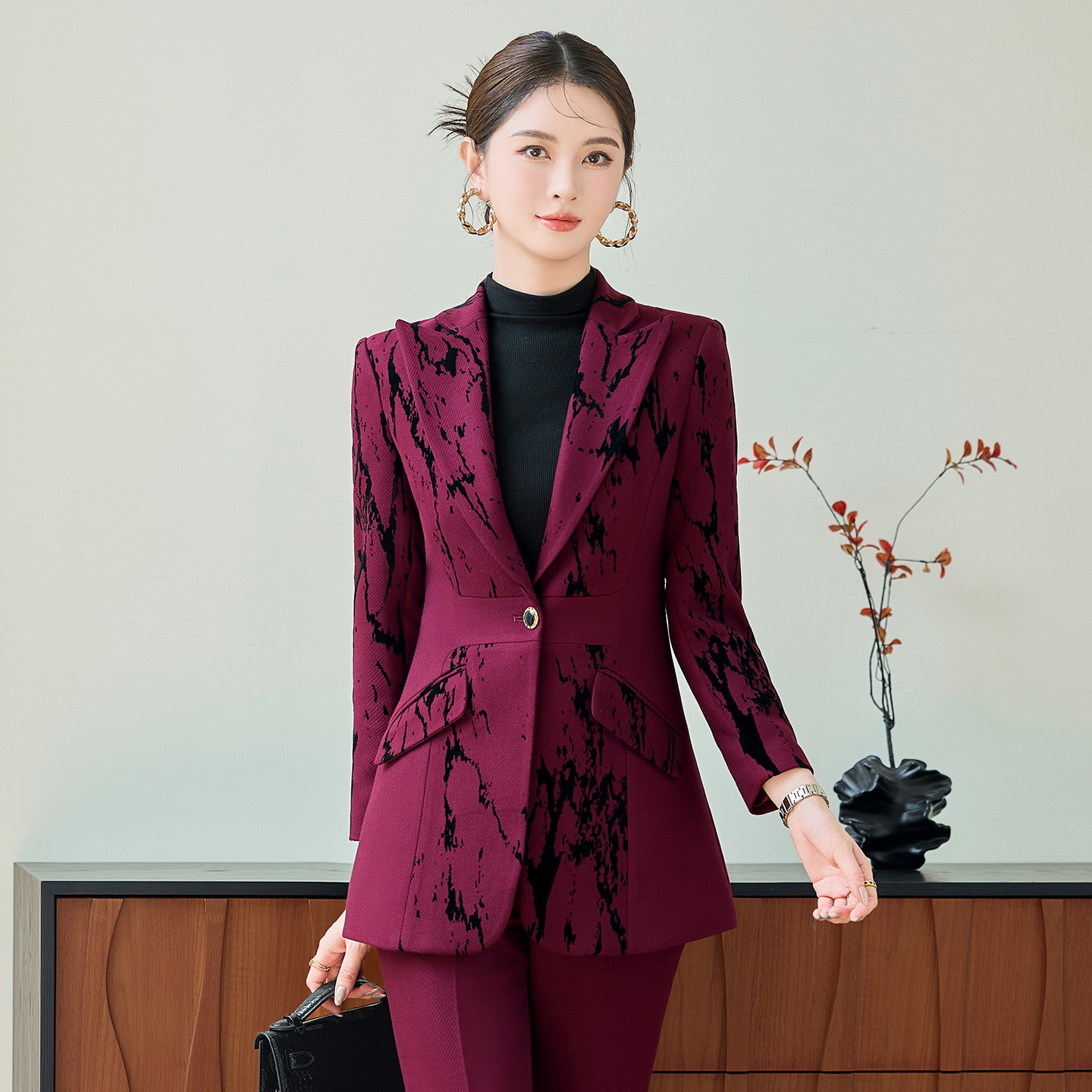Chinese style printed suit set for women 2025 early autumn new slim fit one button commuting formal work clothes Chinese style printed suit set for women 2025 early autumn new slim fit one button commuting formal work clothes