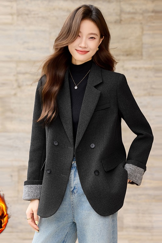 Cotton warm suit jacket for women in winter 2025, new casual versatile OL commuting versatile long sleeved professional suit Cotton warm suit jacket for women in winter 2025, new casual versatile OL commuting versatile long sleeved professional suit