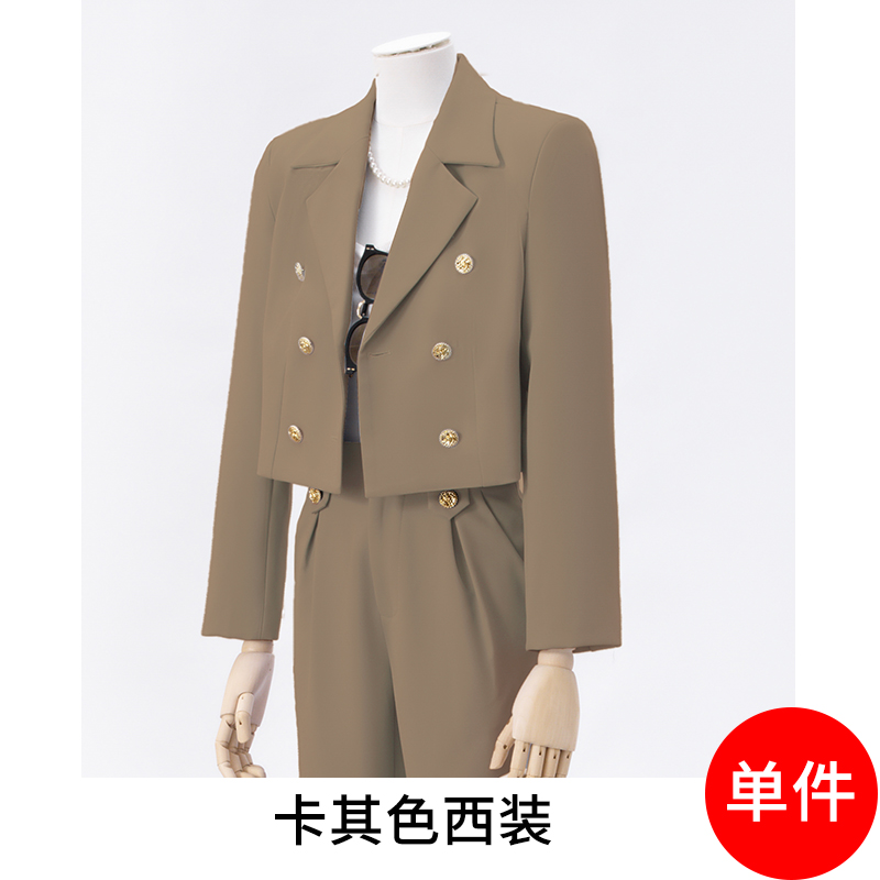 Short and petite suit jacket for women in autumn, with a niche design and a goddess like temperament. High end double breasted suit set Short and petite suit jacket for women in autumn, with a niche design and a goddess like temperament. High end double breasted suit set