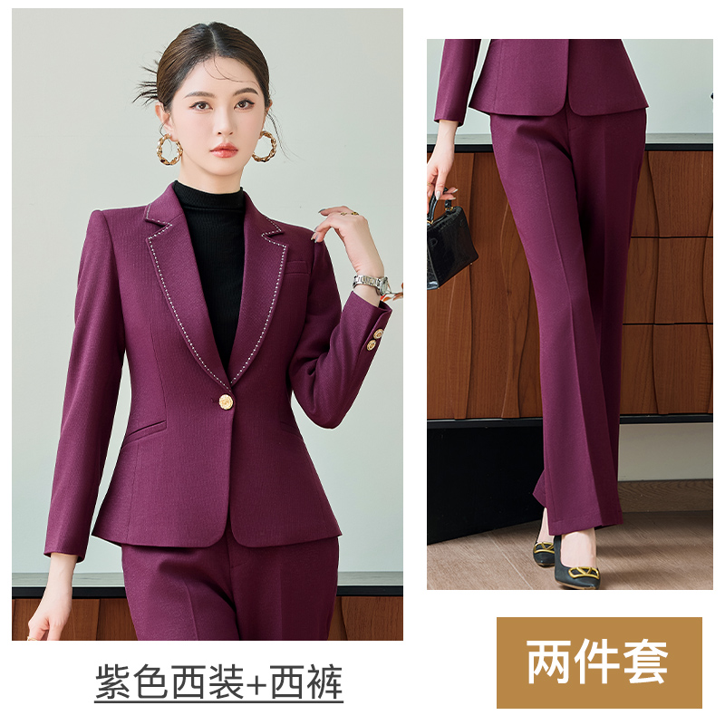2025 high-end purple suit jacket for women in autumn, simple and capable temperament, slim fit one button suit set 2025 high-end purple suit jacket for women in autumn, simple and capable temperament, slim fit one button suit set