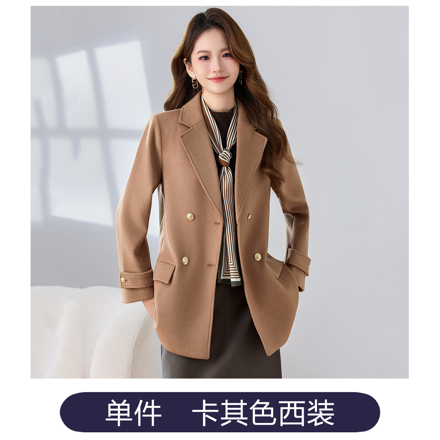 High end double breasted suit jacket for women, 2025 early autumn new style, simple and capable temperament, goddess style commuting suit High end double breasted suit jacket for women, 2025 early autumn new style, simple and capable temperament, goddess style commuting suit