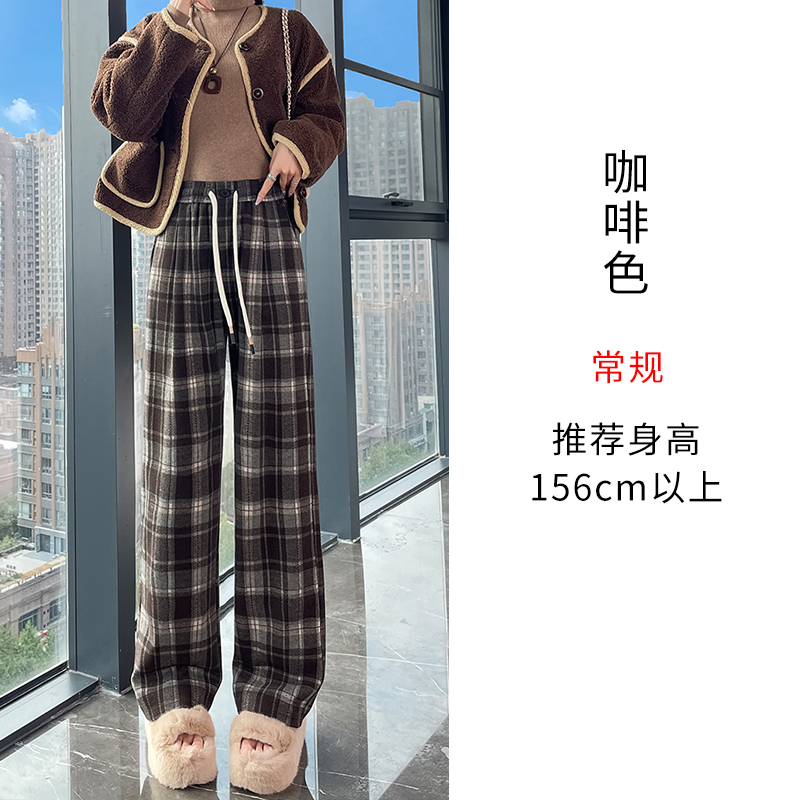 Vintage plaid casual pants for women in the autumn and winter of 2025, fashionable and stylish, versatile, elastic waisted wide leg pants Vintage plaid casual pants for women in the autumn and winter of 2025, fashionable and stylish, versatile, elastic waisted wide leg pants