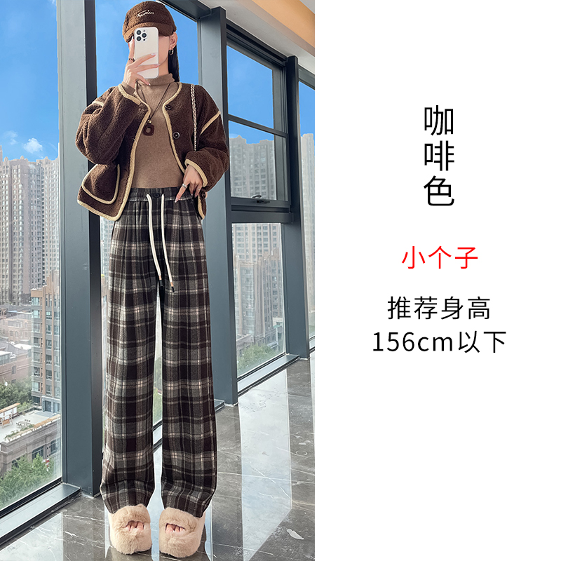 Vintage plaid casual pants for women in the autumn and winter of 2025, fashionable and stylish, versatile, elastic waisted wide leg pants Vintage plaid casual pants for women in the autumn and winter of 2025, fashionable and stylish, versatile, elastic waisted wide leg pants