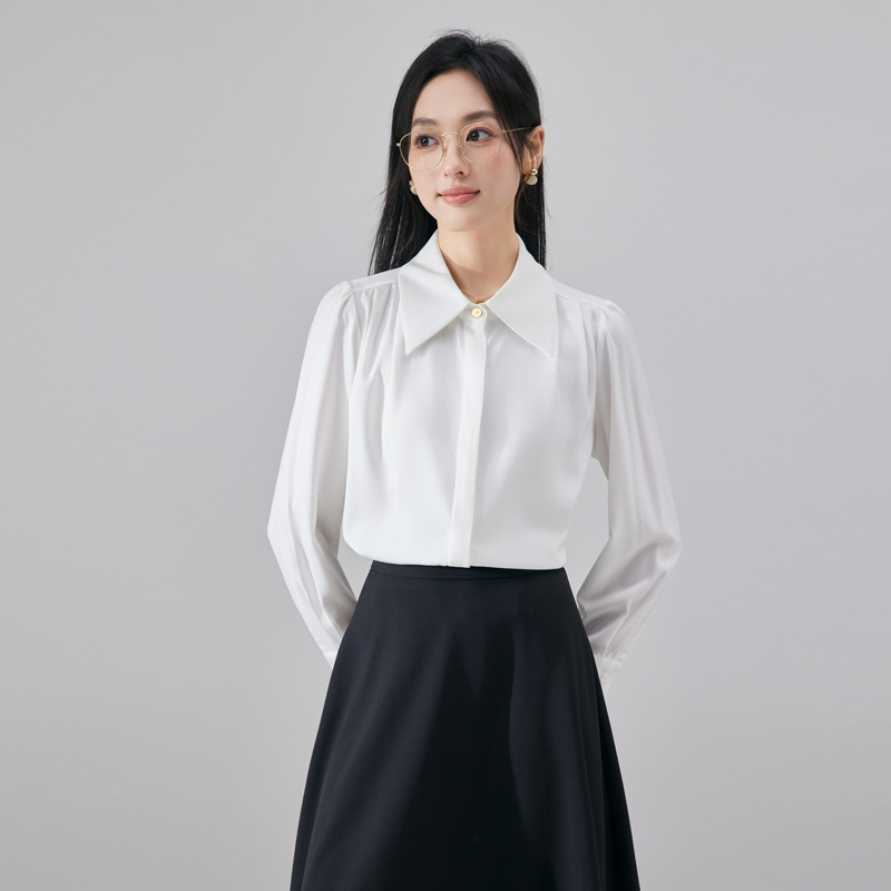 Casual and versatile black shirt for women in early autumn 2025, fashionable and simple temperament, goddess style commuting long sleeved shirt Casual and versatile black shirt for women in early autumn 2025, fashionable and simple temperament, goddess style commuting long sleeved shirt